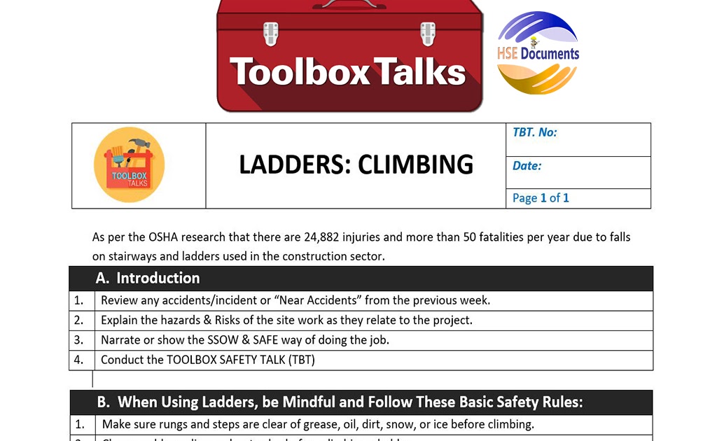 Ladders Climbing Toolbox Talks HSE Documents