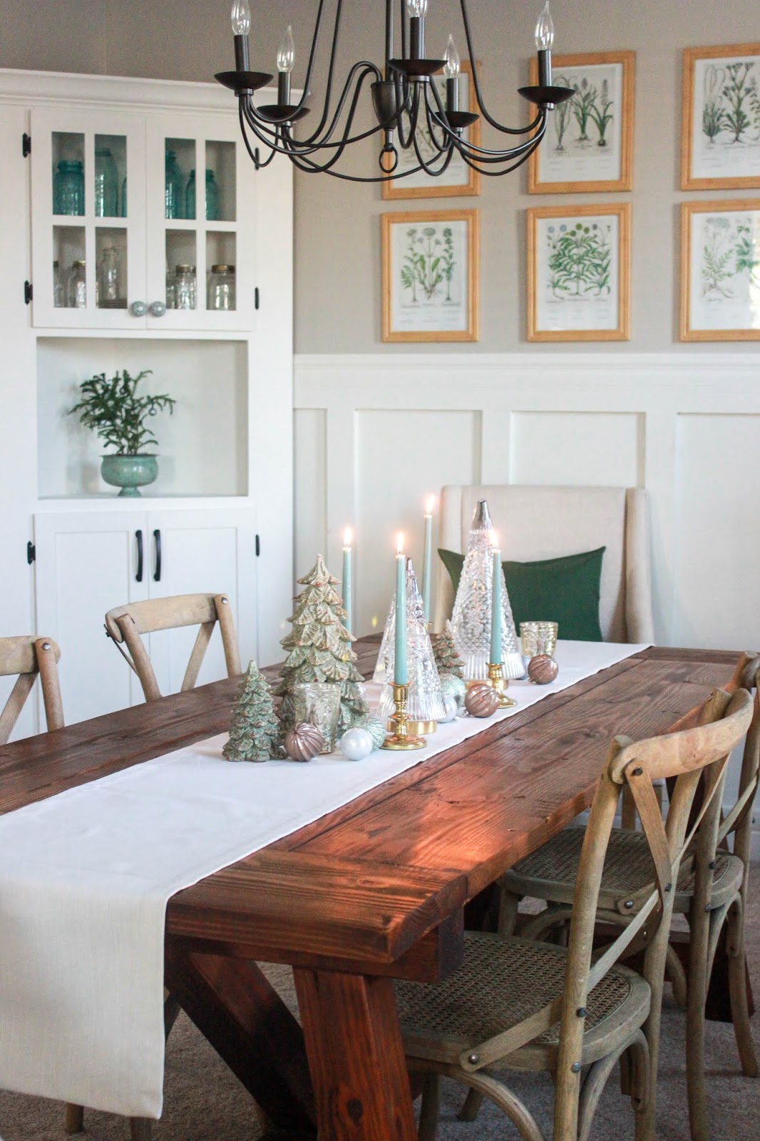 Sage Green and Blue Christmas Dining Room | Delightfully Noted