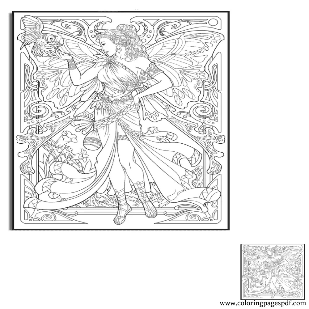 Coloring Page Of A Fairy With An Owl
