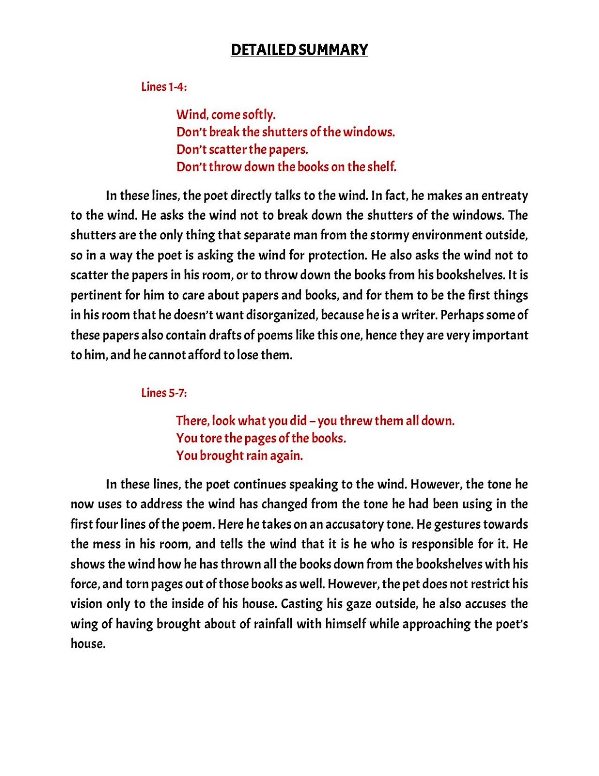 apsg Class 9 "Wind" Summary & Stanza wise Explaination