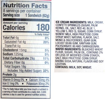 unicorn hood ice cream confetti sandwiches nutrition facts