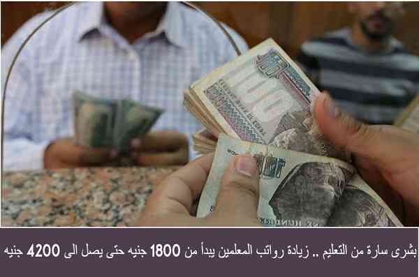رواتب المعلمين في زيادة بعد توجيهات السيسي تبدأ من 1800 جنيه حتى 4200 جنيه رواتب المعلمين في زيادة بعد توجيهات السيسي تبدأ من 1800 جنيه حتى 4200 جنيه