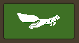 A screnshot of a button with the new "go" icon for Squirrel Away; the icon is a pixel-art outline of a jumping squirrel.