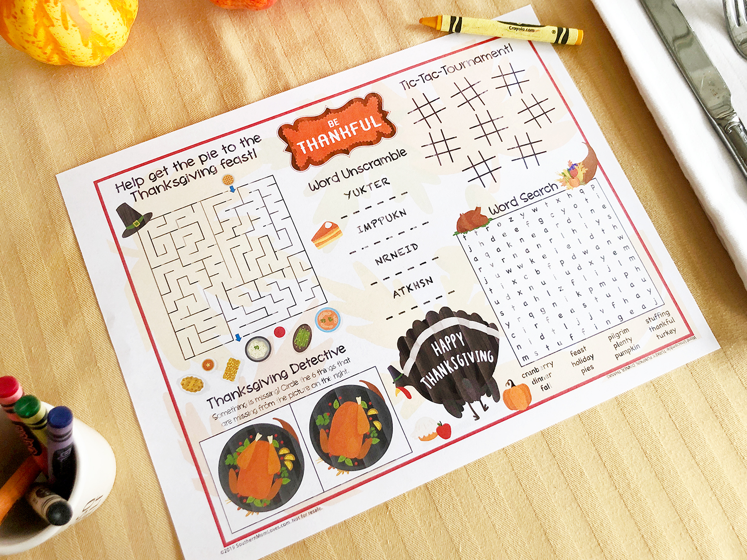 Southern Mom Loves Thanksgiving Games Placemat for Your Kids' Table