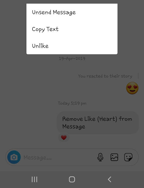 Unlike Instagram message Unsend Instagram message