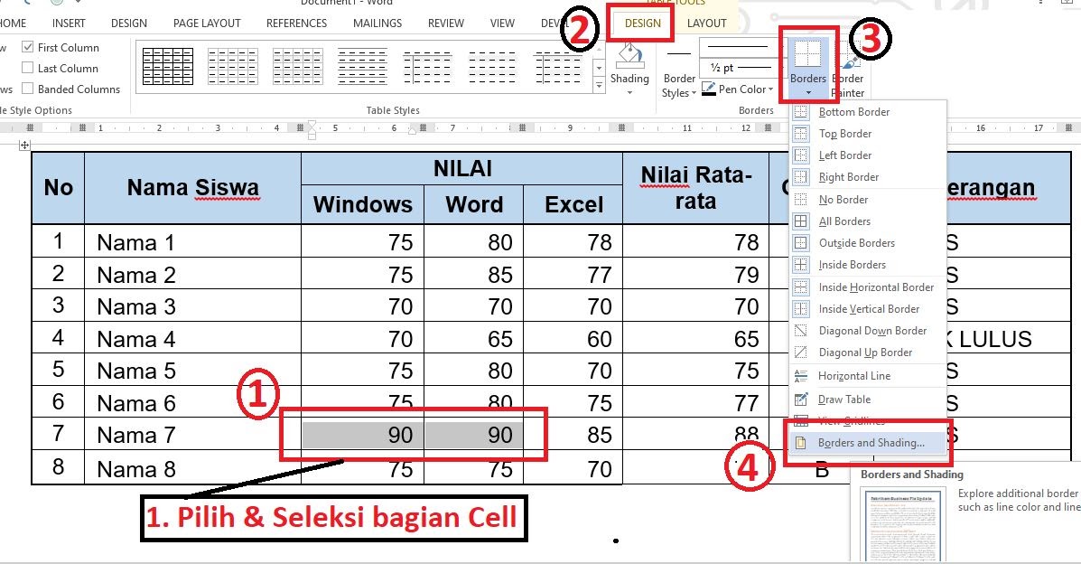 Cara Mengarsir Tabel di Word Neicy Tekno