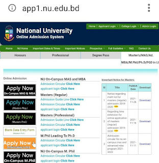 NU Masters admission result 2021 NU Masters admission result 2021