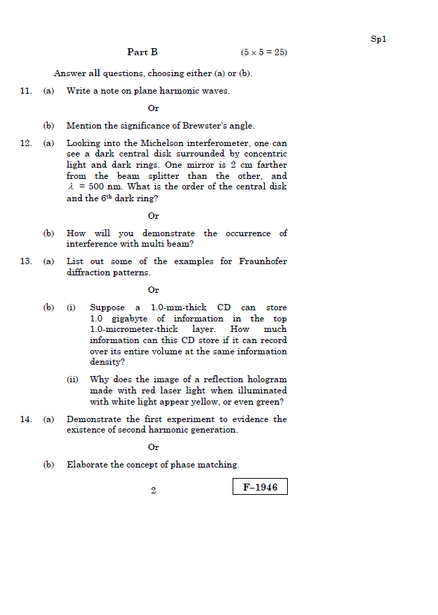 Alagappa University M.Sc.physics MODERN OPTICS AND LASER PHYSICS APRIL