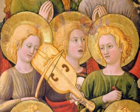 Coro di angeli musicanti  - dettaglio centro basso  1435-1440 Paolo di Stefano Badaloni detto Paolo Schiavo Museo della Basilica di Santa Maria delle Grazie San Giovanni Valdarno Arezzo