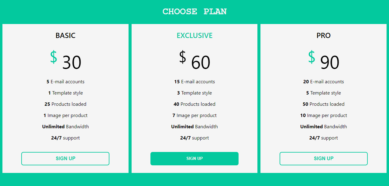 HTML Responsive flex template, create plan chooser using HTML and CSS