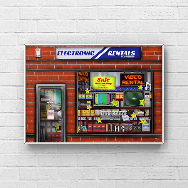 The TV Shop by Mark Taylor The TV Shop artwork, shop window artwork, TV and video store art,
