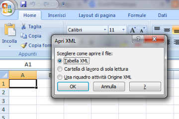 aprire xml excel