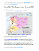 Map of fighting and territorial control in Syria's Civil War (Free Syrian Army rebels, Kurdish YPG, Al-Nusra Front, Islamic State (ISIS/ISIL), and others), updated for late October 2015. Highlights recent locations of conflict and territorial control changes, such as Kweires airbase, Kafr Nabudah, Aleppo area, Hama province towns, and more.