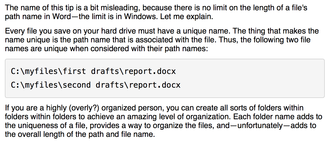 Mouse Training London Ltd Word Limits on Path Length in Word