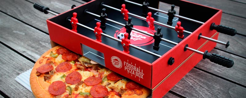 Caja de pizza futbolín de Pizza Hut Hong Kong