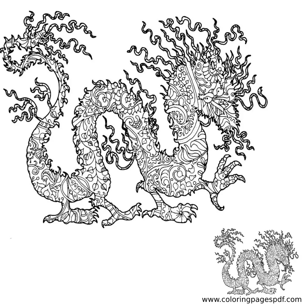 Coloring Page Of A Four Legged Detailed Dragon Mandala