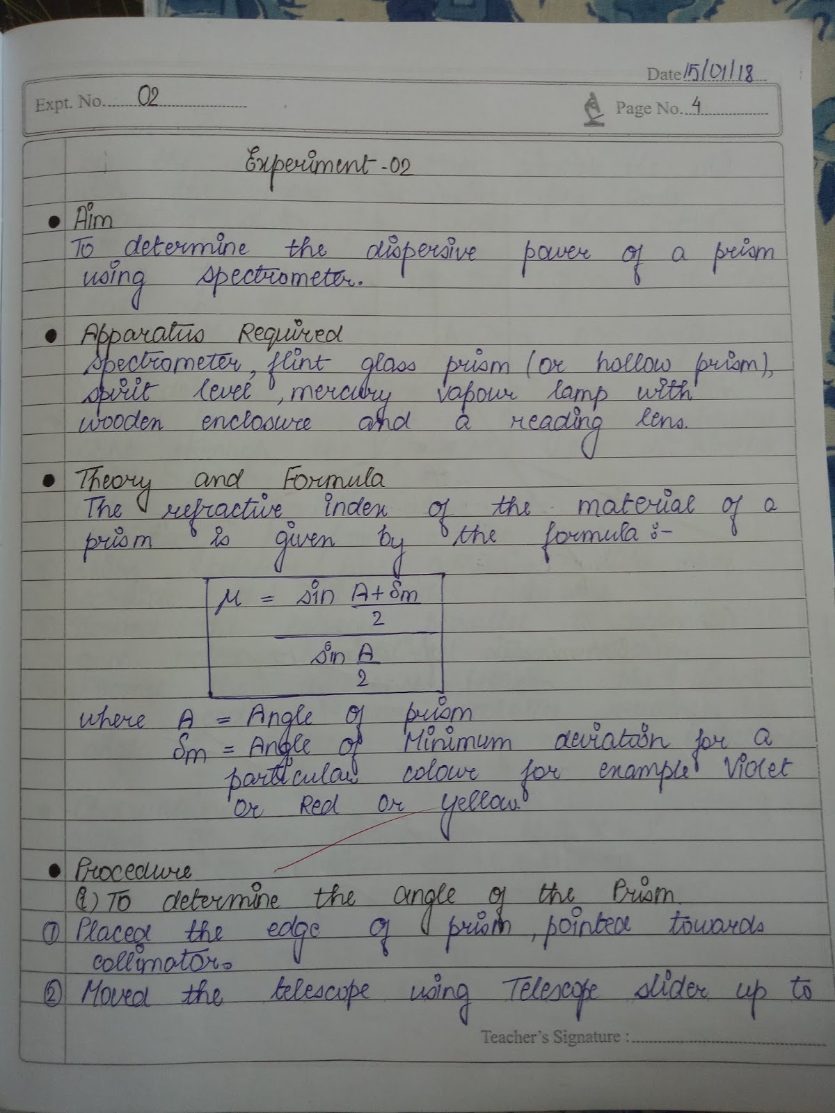 Dispersive power of prism using spectrometer.