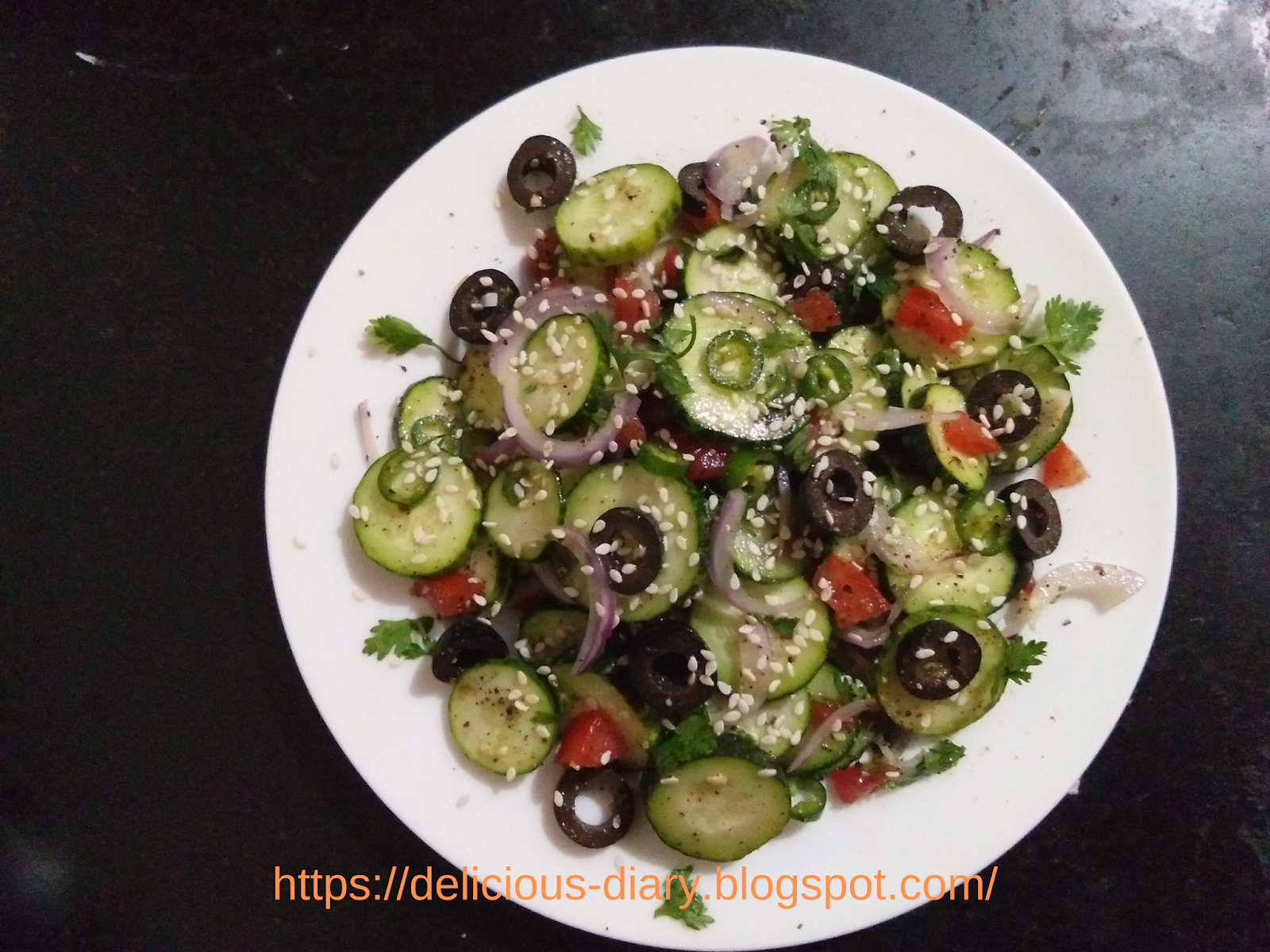 Cucumber & Spanish Black Olives Salad