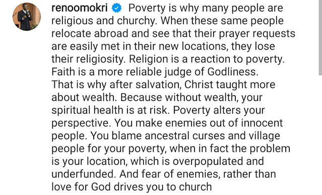 Poverty is the reason why many people are religious and churchy - Reno Omokri