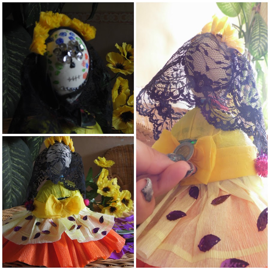 Alcancía de catrina con material reciclado