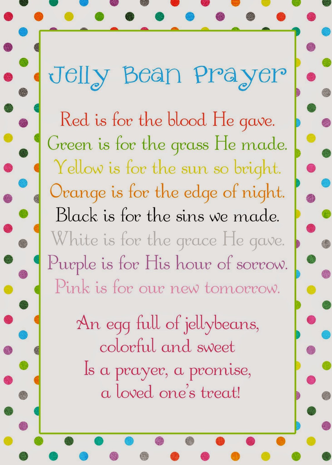 Free Printable Jelly Bean Prayer Printable World Holiday Free Printable Jelly Bean Prayer Printable World Holiday