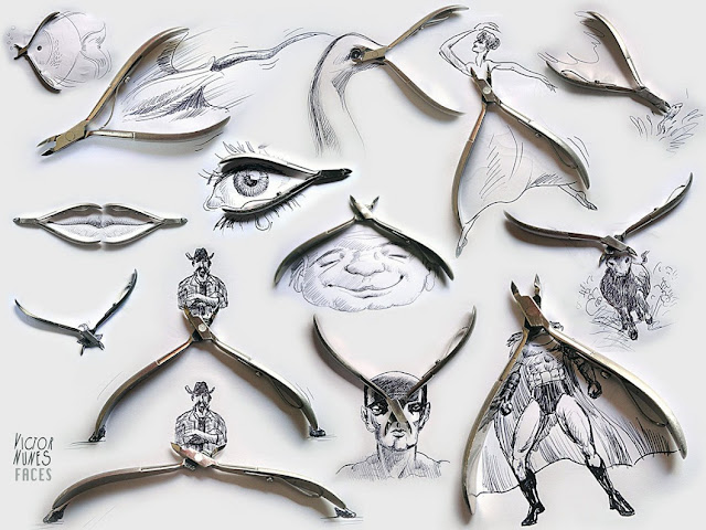 untitled Faces: Série de ilustrações criadas com objetos.