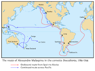 The route followed by Malaspina's party