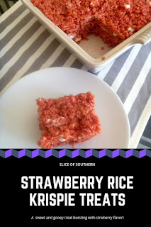 Wonderfully sweet and gooey rice krispie treats that are bursting with strawberry flavor. - Slice of Southern