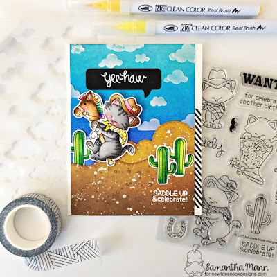 Yee-haw, It's Your Birthday Card by Samantha Mann for Newton's Nook Designs, Ink Blending, Distress Inks, Toy Story, Cowboy, Cards, #newtonsnook #distressinks #Inkblending #cowboy #cards #handmadecards #cardmaking