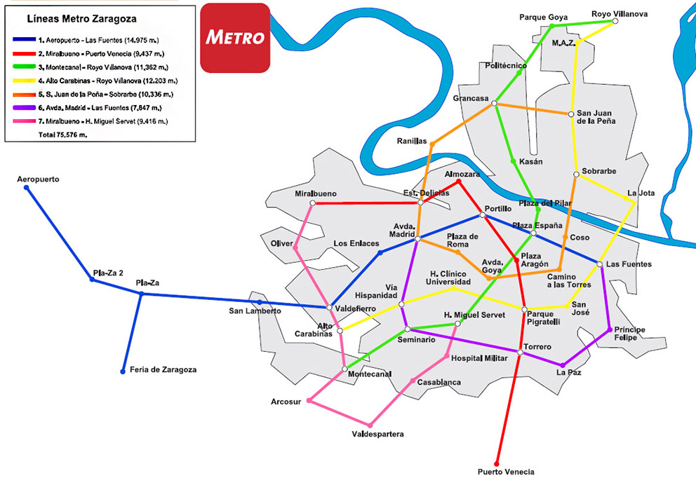 es Zaragoza: Las siete líneas de Metro del PAR para la Zaragoza 2011