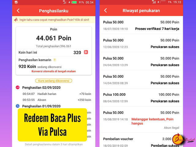 Redeem Poin Baca Plus via Pulsa seluler