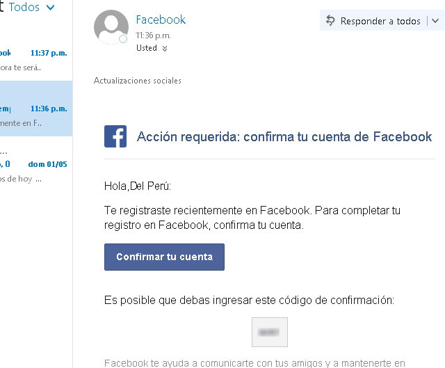 Confirmar cuenta Facebook Confirmar cuenta Facebook