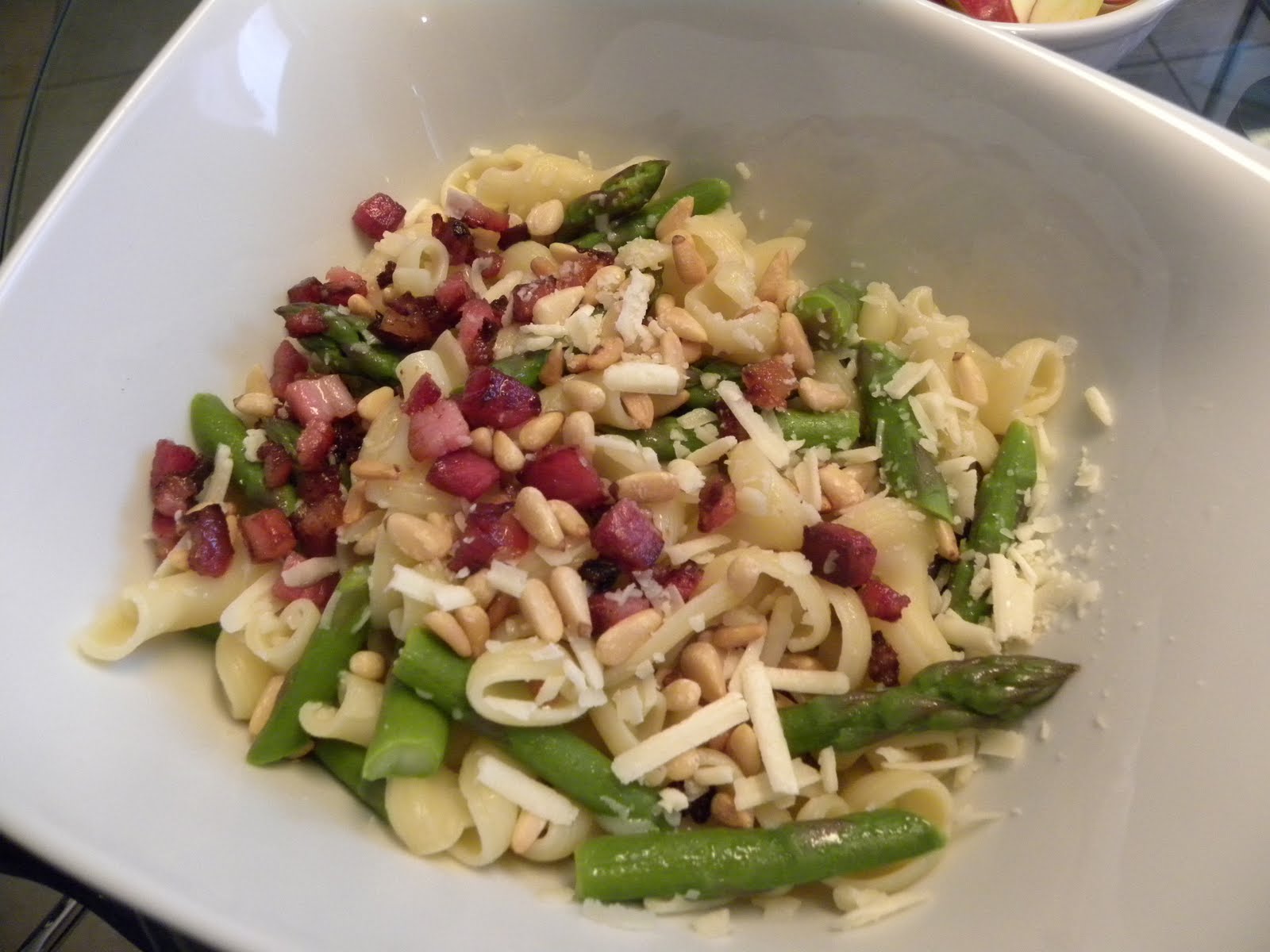 my sunday dinners Pasta with Asparagus, Pancetta and Pine Nuts