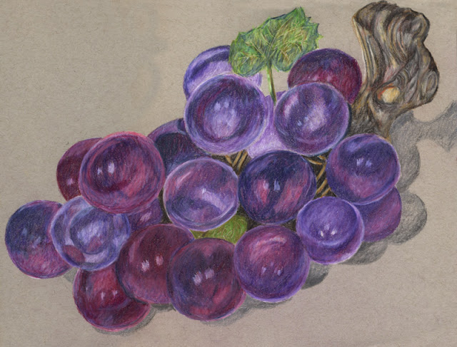 Colored pencil drawing of glass grapes