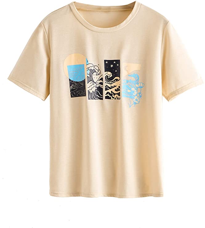 Aesthetic Tees Women's Cute Graphic T-Shirts Crewneck Short Sleeve Casual Gesture Print Tee Tops