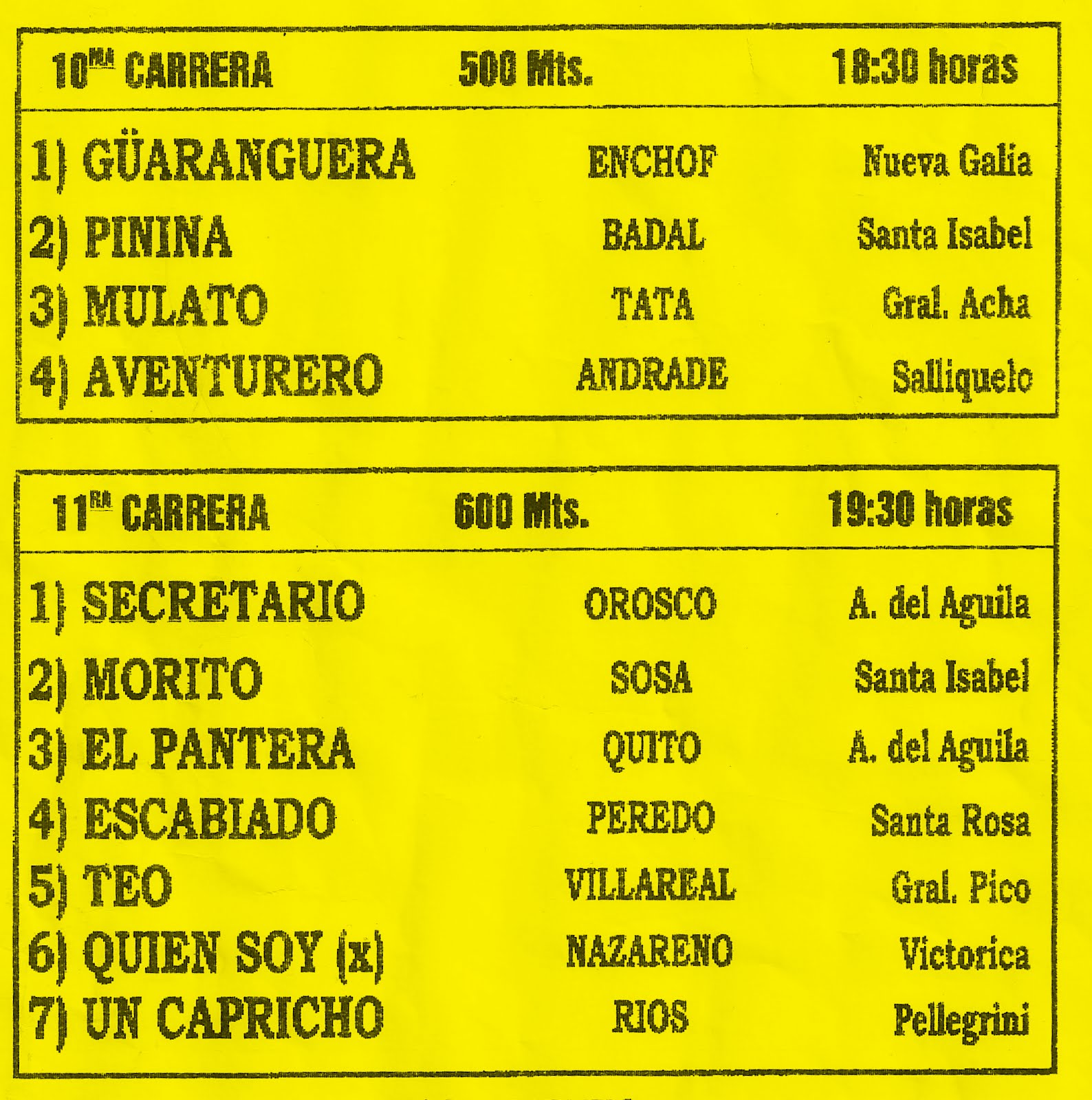 TURF DE LA PATAGONIA 06/11 PROGRAMA DE CARRERAS DE CABALLOS EN LUAN TORO