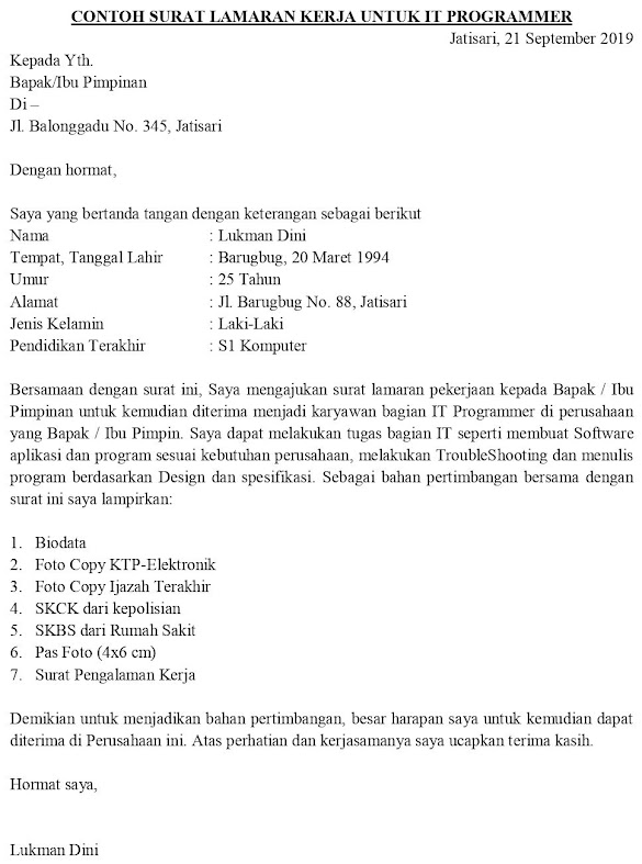 Contoh Surat Lamaran Kerja Simple Contoh Surat Lamaran Contoh Surat Lamaran Kerja Simple Contoh Surat Lamaran