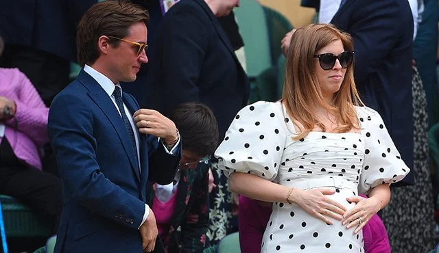 The Countess of Wessex wore a polka dot dress by ME+EM. Princess Beatrice wore a new puff-sleeve midi dress by Self Portrait