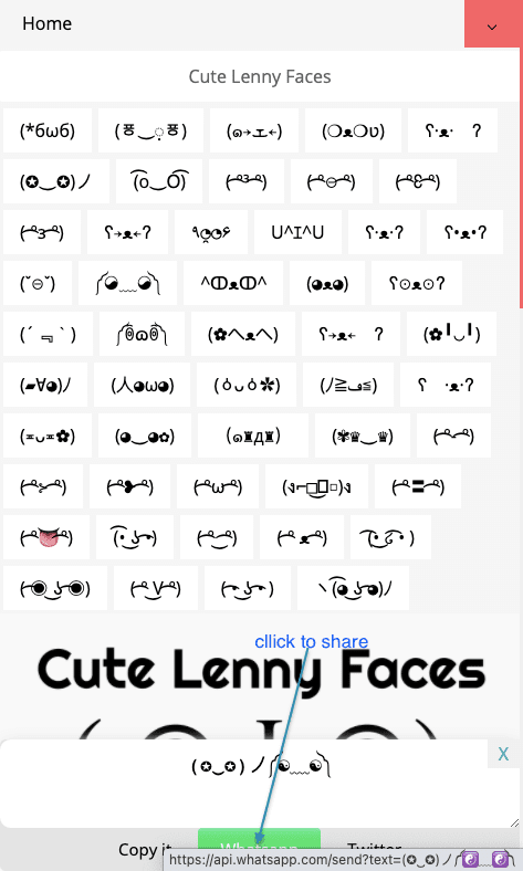 How to Share (ﾉ≧ڡ≦) Cute Lenny Faces On Whatsapp?