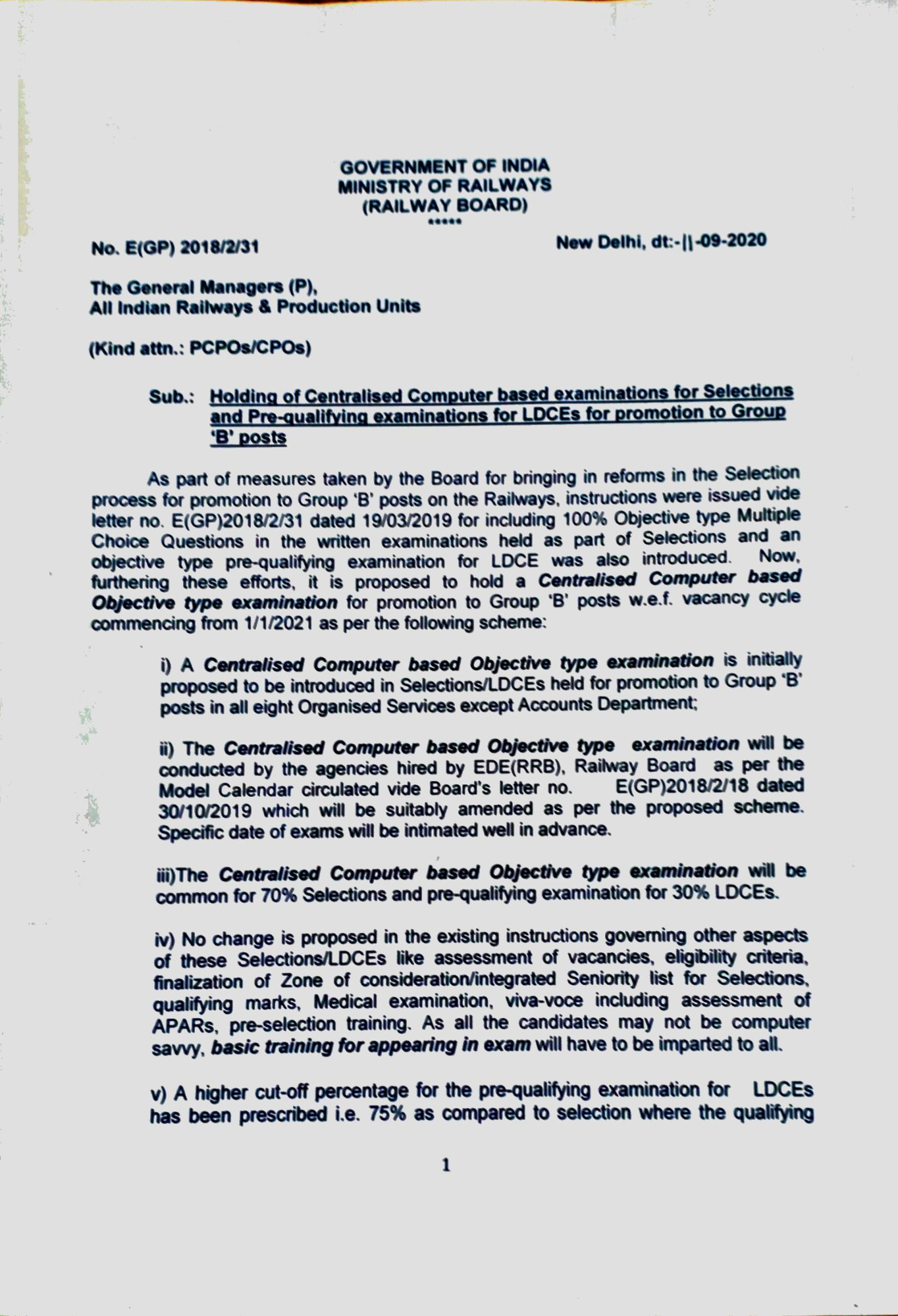 Railway Accounts Department Examinations Reforms LDCE of all Depts