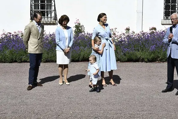 Crown Princess Victoria's dress is designed by Camilla Thulin and it is made especially for her. Victoria wore H & M sandals. Queen Silvia, Princess Estelle