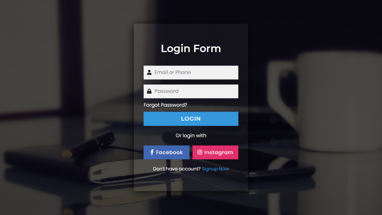 Transparent Login Form HTML CSS & JavaScript