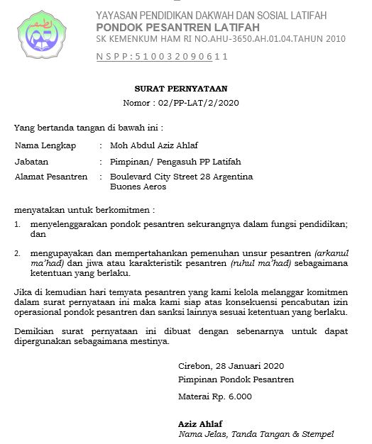 Pontren Cirebon Contoh Surat Pernyataan Setia Pada Pancasila Nkri Uud 1945 Bhineka Tunggal Ika