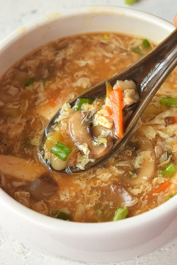 a bowl with Chinese hot and sour soup