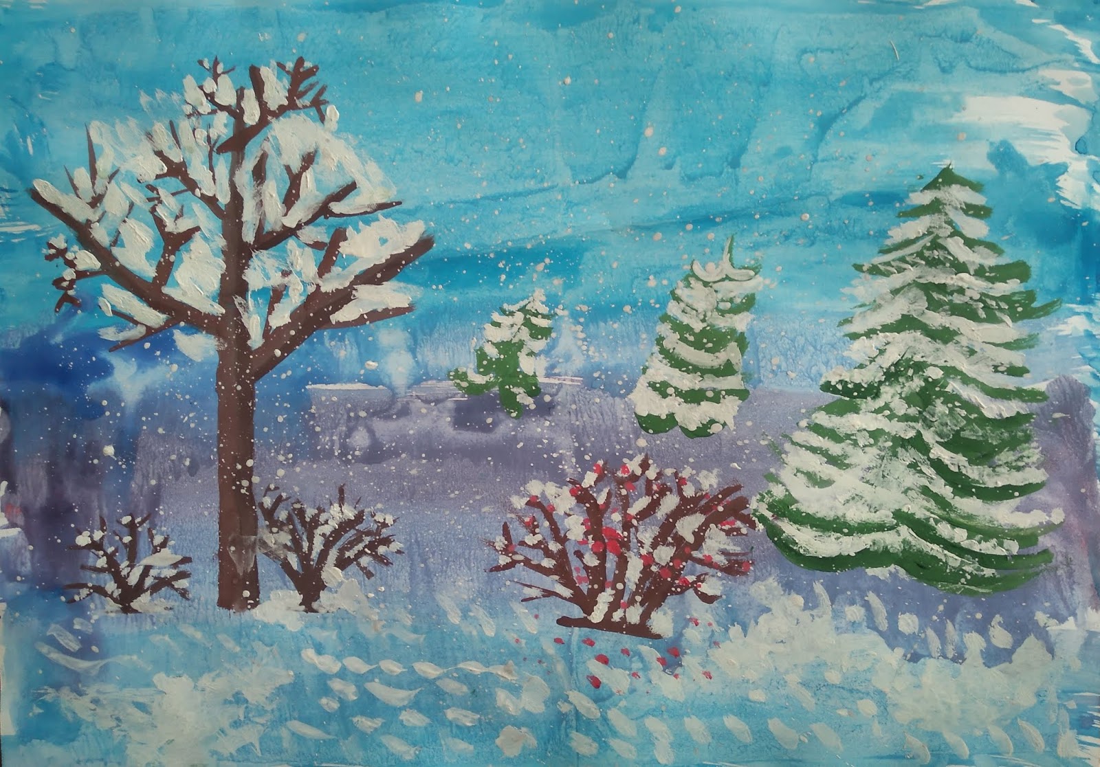 Рисование с детьми зимний лес