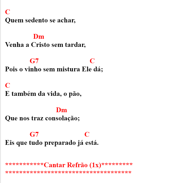 Cifra simplificada Vem Cear Harpa Cristã tom C BUSK BÍBLIA