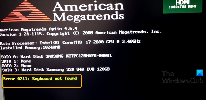 エラー0211：キーボードが見つかりません