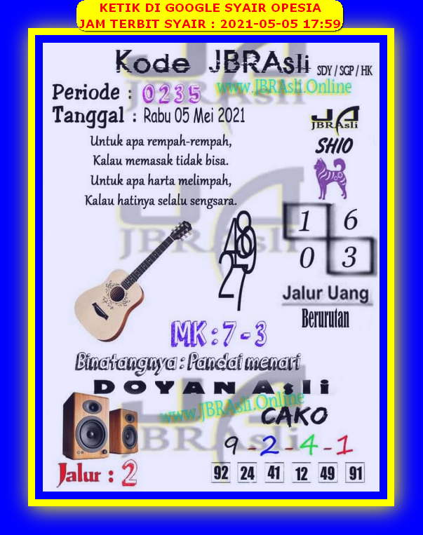 Kode Syair Hongkong Rabu 5 Mei 2021 Kumpulan Syair Toto
