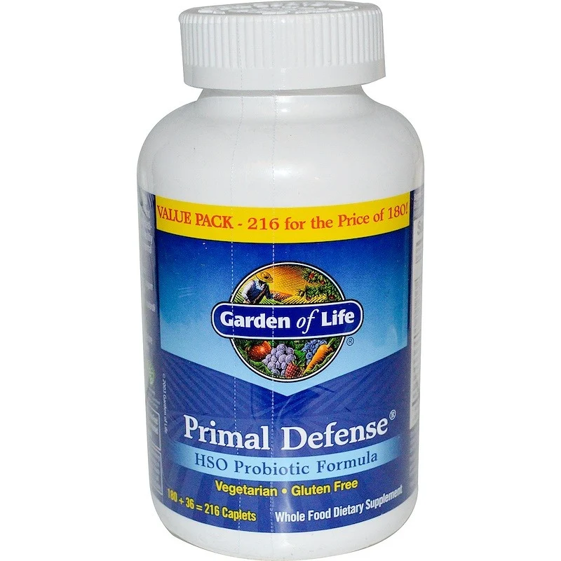 Garden of Life, Primal Defense, формула с пробиотиками ГПО, 216 капсуловидных таблеток