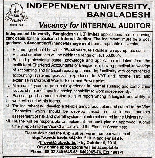 All Newspaper Jobs: Independent University Bangladesh, Position ...